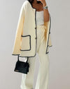 Kvinnors lång cardigan med kontrastdetaljer - stilsäker lättviktsplagg för vardag och kontoret