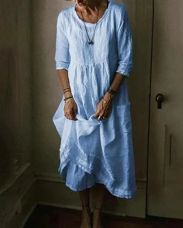 Linen oversized klänning - avslappnad passform för damer
