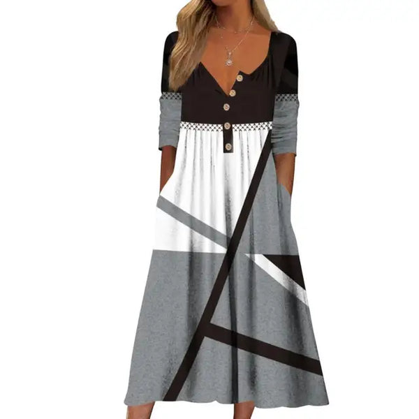 Blommig midiklänning - utsökt knapp-up klänning med fickor för kvinnor