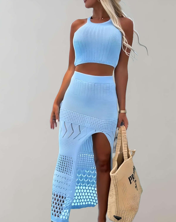 2-delad dam crop top och kjolset - chic svart ensemble