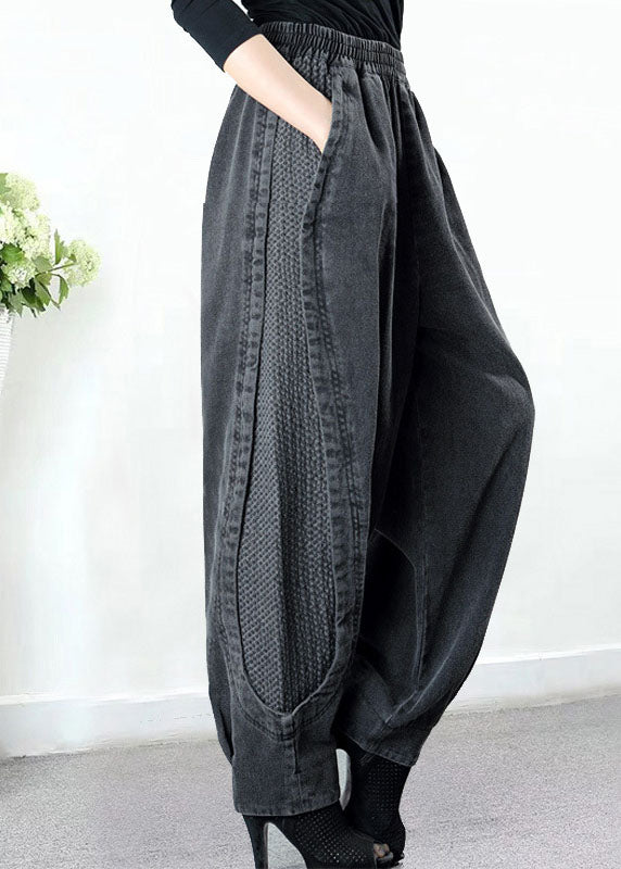 Kvinnors harembyxor – trendiga och avslappnade i grå denim med fickor för kurviga kvinnor