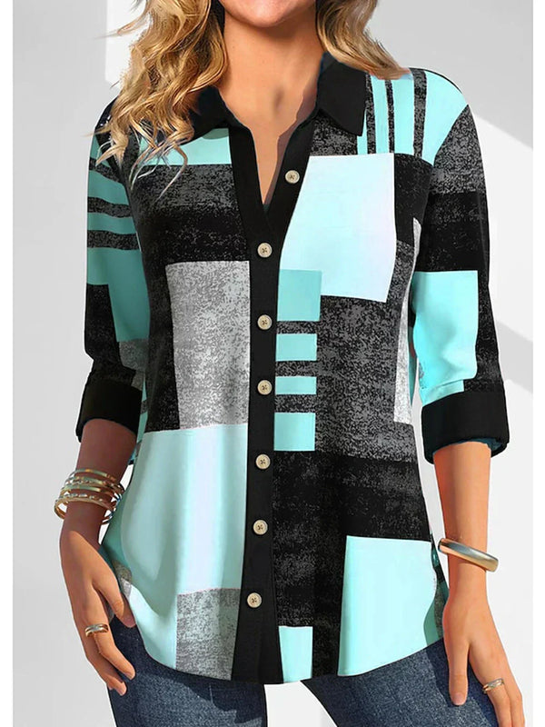 Grafisk topp - modern svart rosa blus för damer