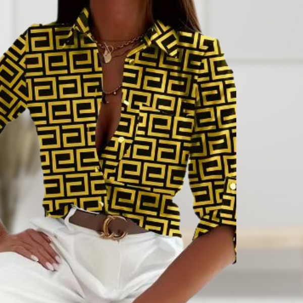 Dams printed blus - elegant topp med grekisk mönster