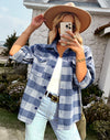 Damer tops avslappnad passform blå rutig skjorta - oversized flanell för vardagsbruk