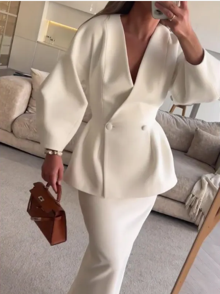 2-delad skräddarsydd kostymset - sofistikerad damblazer och kjol