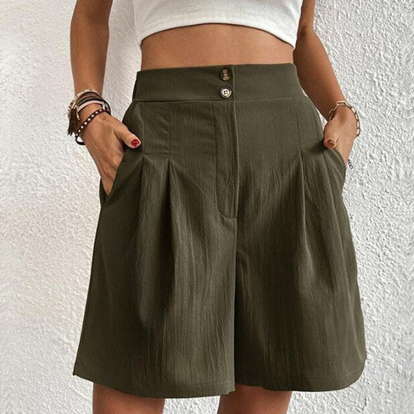 Kvinnors högmidjade shorts - elegant plisserad design med fickor för avslappnad stil - vardagsmångsidighet