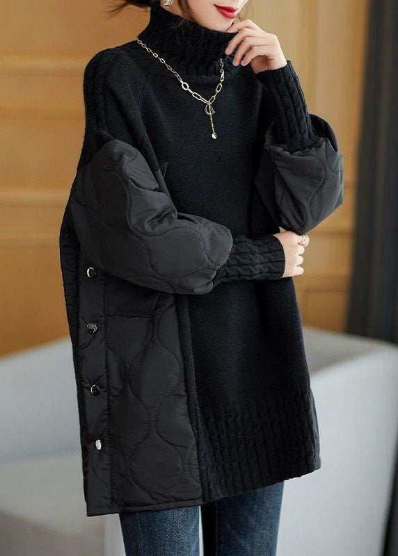 Kvinnors trendiga patchwork turtleneck jumper - lös passform i stickad kvalitet för hösten