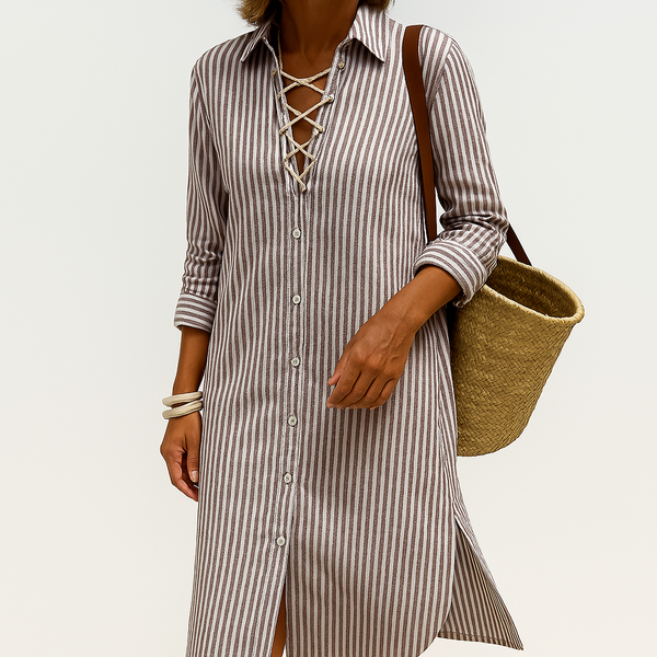 Kvinnors avslappnade skjortklänning - elegant knapp-up klänning med stiliga accessoarer för sommaroutfits