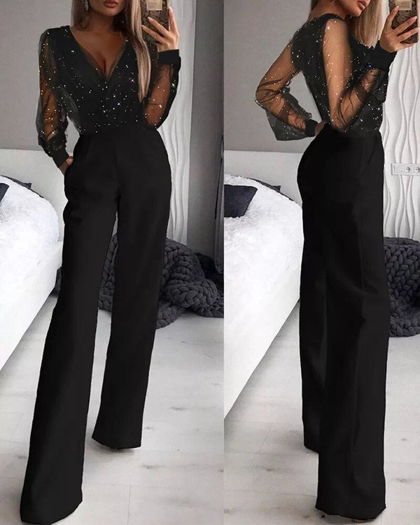 Lång jumpsuit för damer - chic svart hög midja