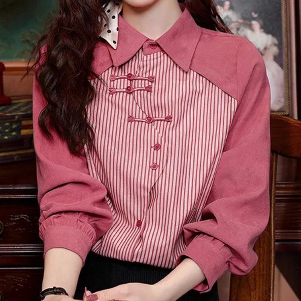 Dam röd knäppskjorta - chic randig design