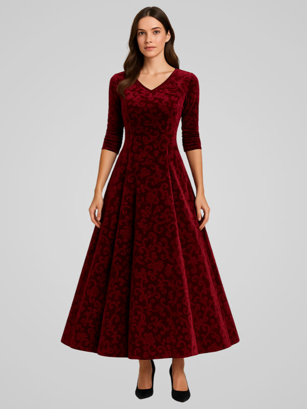 Kvinnors a-linje maxi klänning i premium sammet - eleganta långärmar för speciella tillfällen