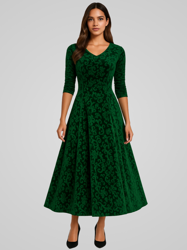 Kvinnors a-linje maxi klänning i premium sammet - eleganta långärmar för speciella tillfällen