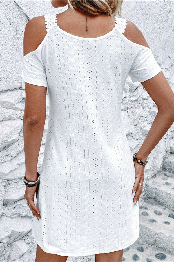 Elegant klänning med kalla axlar för kvinnor - lätt bomullsblandning med ögonlappdesign för sommaren