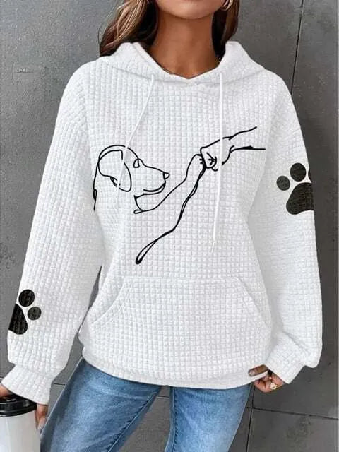 Kvinnors avslappnade hoodie - sweatshirt med hundtryck för lediga utflykter