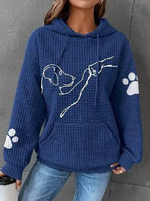 Kvinnors avslappnade hoodie - sweatshirt med hundtryck för lediga utflykter
