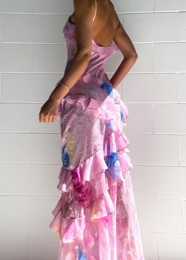 Kvinnors avslappnade maxiklänning med elegant volangdesign i rosa fairy - sommarplagg för speciella tillfällen