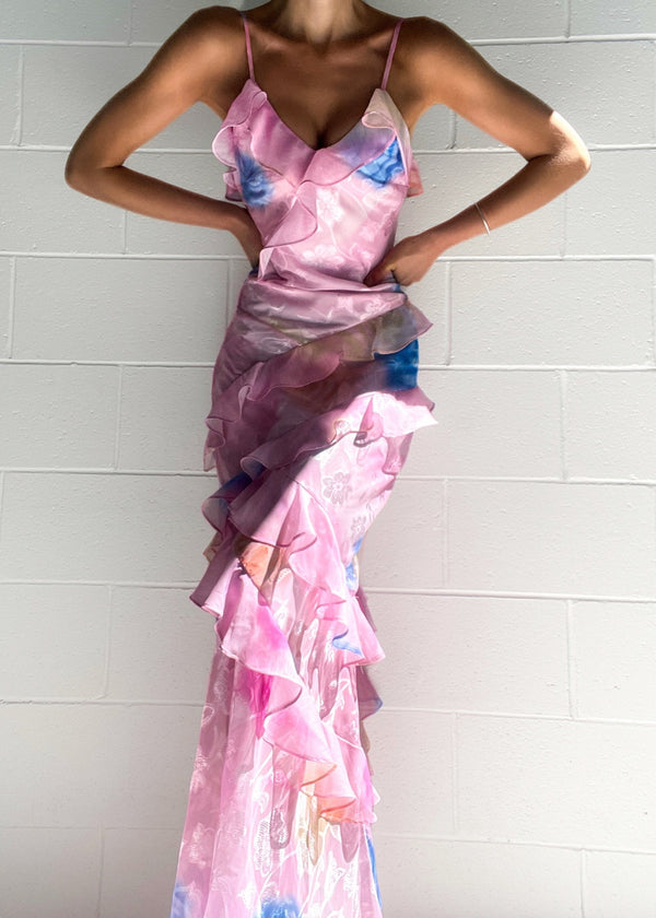 Kvinnors avslappnade maxiklänning med elegant volangdesign i rosa fairy - sommarplagg för speciella tillfällen