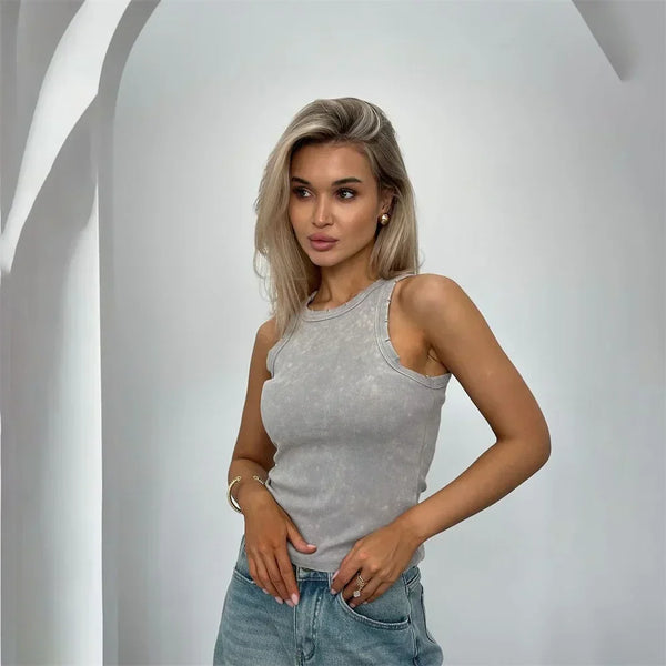 Kvinnors avslappnade tanktop med ribbat mönster - stilsäker ärmklädd outfit för vardagen