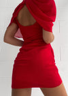 Kvindlig festklänning - chic röd cocktailklänning för kvällsevenemang - elegant design med korta ärmar