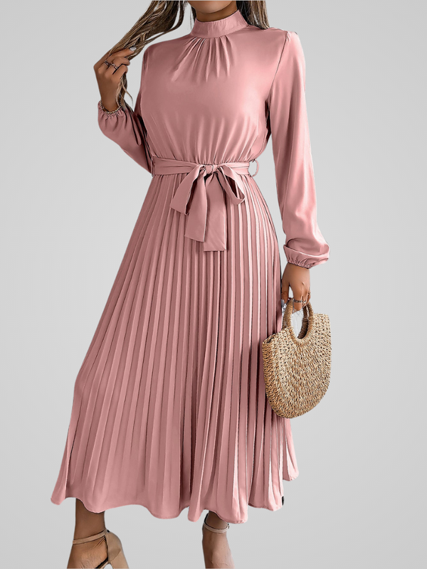Kvinnors plisserad maxiklänning - stilrent långärmad klänning för speciella tillfällen