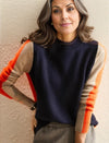 Kvinnors tröja i retrochic design – blå och orange färgblock för avslappnad stil