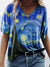 Dam t-shirt med van gogh stjärnklar himmel – v-ringad, blå, avslappnad topp