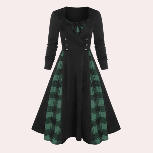 A-linjekjol med rutigt mönster - elegant långärmad klänning för damer