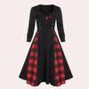 A-linjekjol med rutigt mönster - elegant långärmad klänning för damer