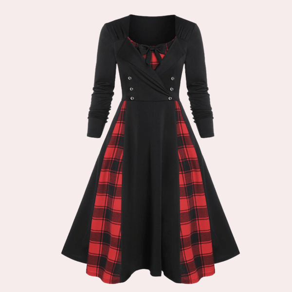 A-linjekjol med rutigt mönster - elegant långärmad klänning för damer
