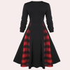 A-linjekjol med rutigt mönster - elegant långärmad klänning för damer