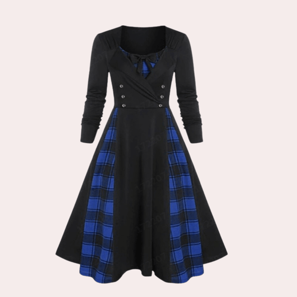 A-linjekjol med rutigt mönster - elegant långärmad klänning för damer