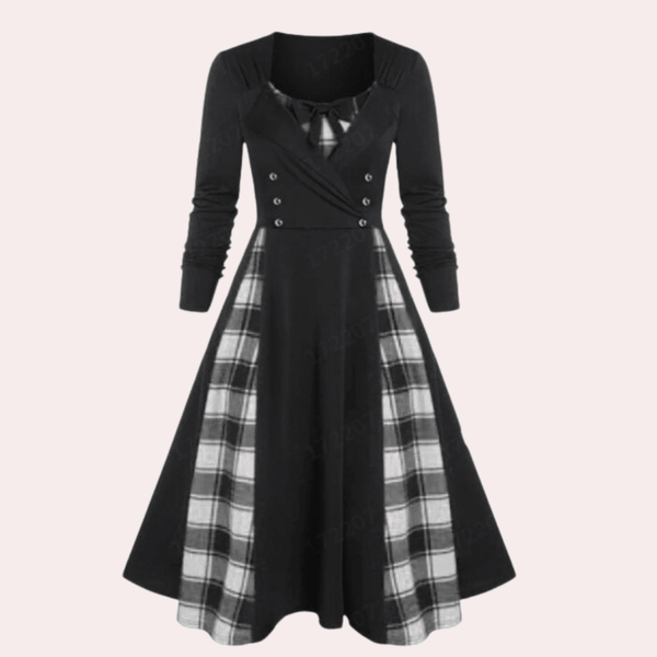 A-linjekjol med rutigt mönster - elegant långärmad klänning för damer