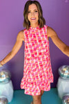 Ärmlös miniklänning - abstrakt rosa mönster damklänning