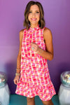 Ärmlös miniklänning - abstrakt rosa mönster damklänning