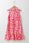 Ärmlös miniklänning - abstrakt rosa mönster damklänning