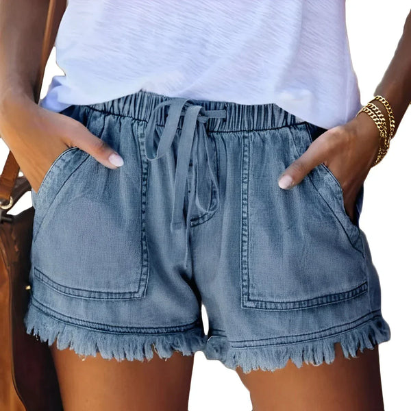 Kvinnors avslappnade denimshorts med elastisk midja - trendig sommarstil för damer