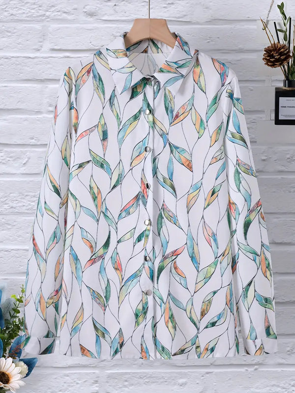 Kvinnors avslappnade blus lättviktig vit blommönstrad topp - elegant långärmad skjorta för dagligt bruk
