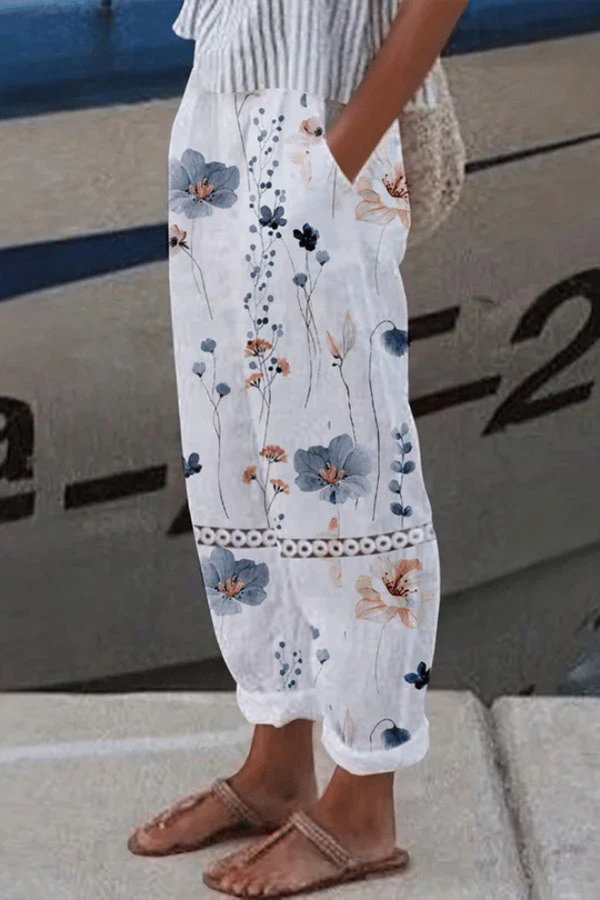 Kvinnors avslappnade byxor med unik blommönstring – lättviktig loungewear för vardagen