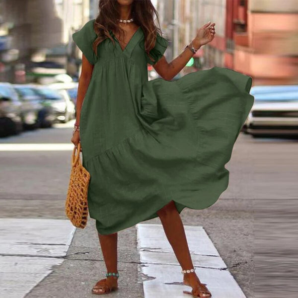 Kvinnors avslappnade sommarklänning - stilren boho med lös passform, lättviktig tyg, för dagsutflykter