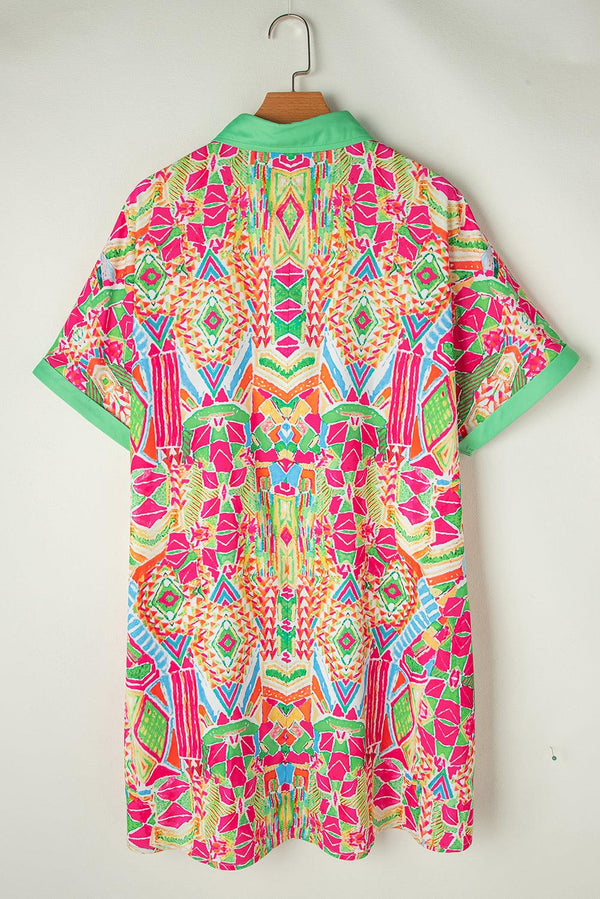 Färgglad geometrisk print oversized skjortklänning - trendig sommaroutfit