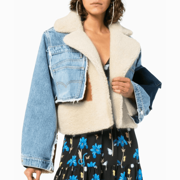Damjeansjacka med pälsfoder ljusblå - stiligt lager för vardagsbruk