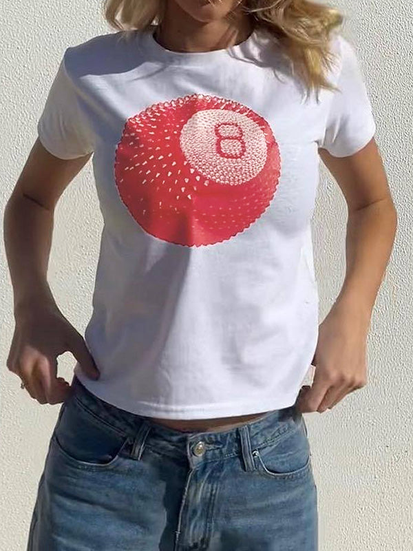 8-boll t-shirt - vit t-shirt för avslappnat bruk