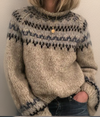 Beige Noorse trui met yoke patroon - rustieke Scandinavische dames pullover - Bakkermode.nl
