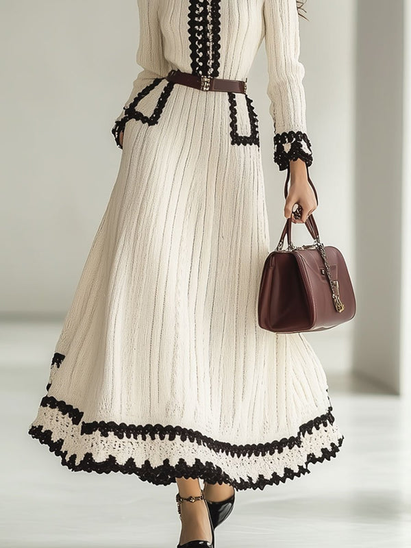 Stickad midiklänning - tidlös damoutfit med bälte