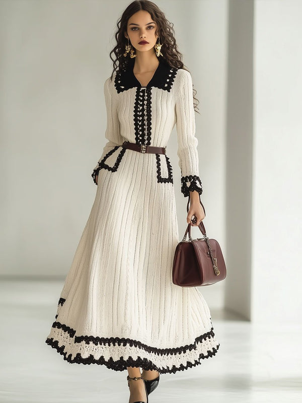 Stickad midiklänning - tidlös damoutfit med bälte