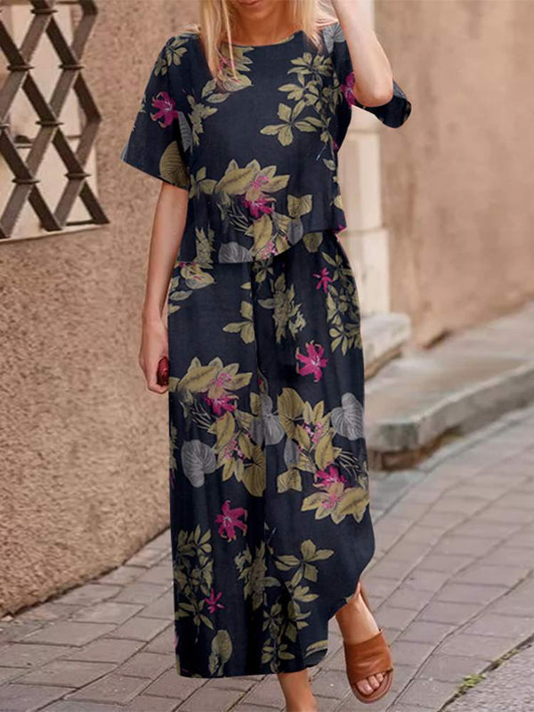 2-delad boho-set för kvinnor - lätt floral outfit för vardagligt bruk - stilren och mångsidig