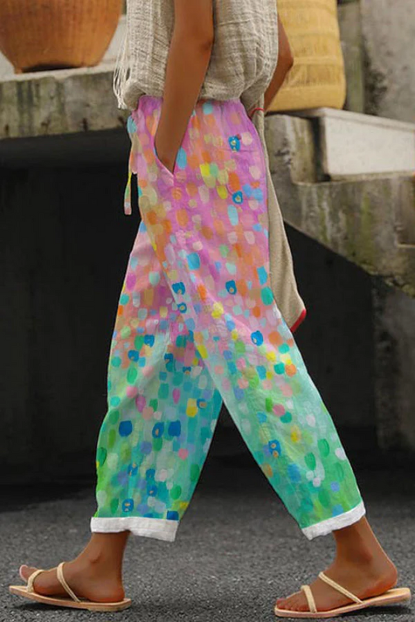 Kvinnors avslappnade byxor med unik blommönstring – lättviktig loungewear för vardagen