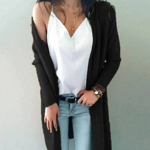 Kvinnors lång cardigan - chic lättstickad tröja för året runt-stil