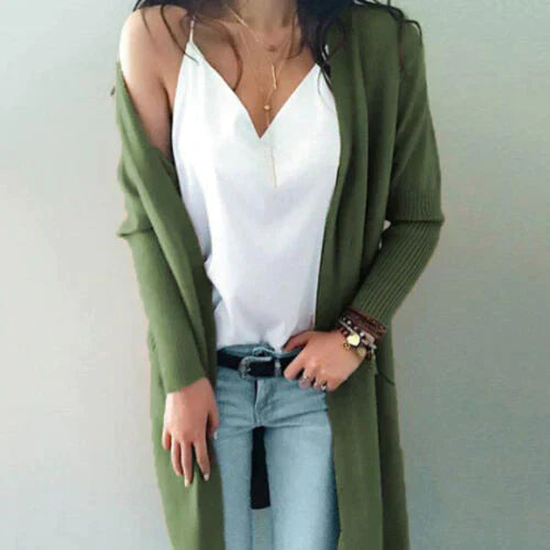 Kvinnors lång cardigan - chic lättstickad tröja för året runt-stil