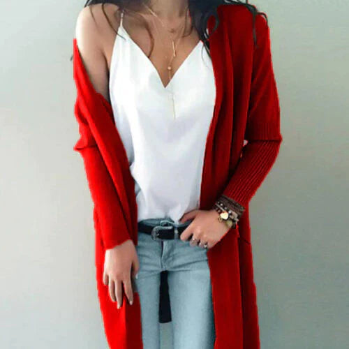 Kvinnors lång cardigan - chic lättstickad tröja för året runt-stil